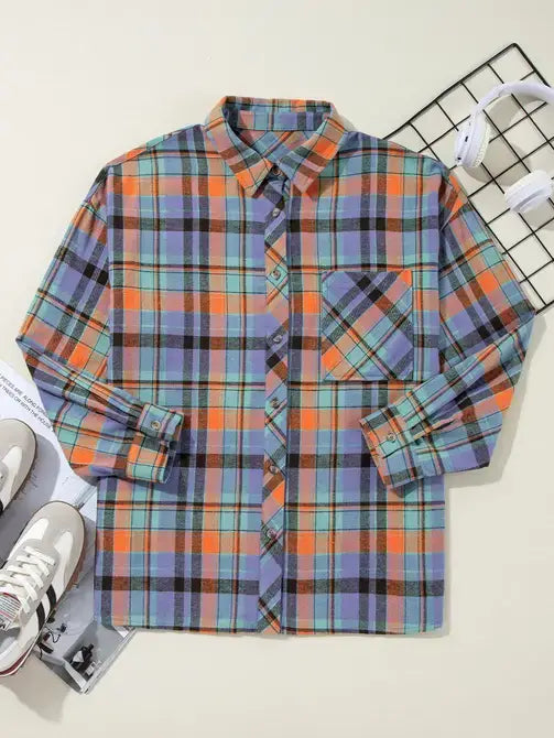 Retro Plaid Print Loose-Fit Button-Up Shirt