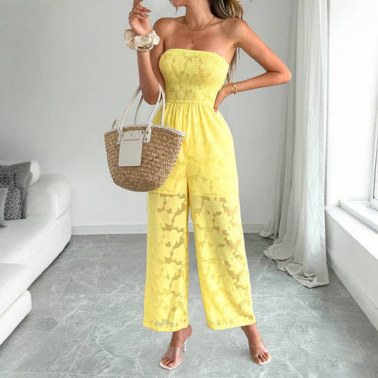 2026 Summer Strapless Lace Wide Leg Jumpsuit