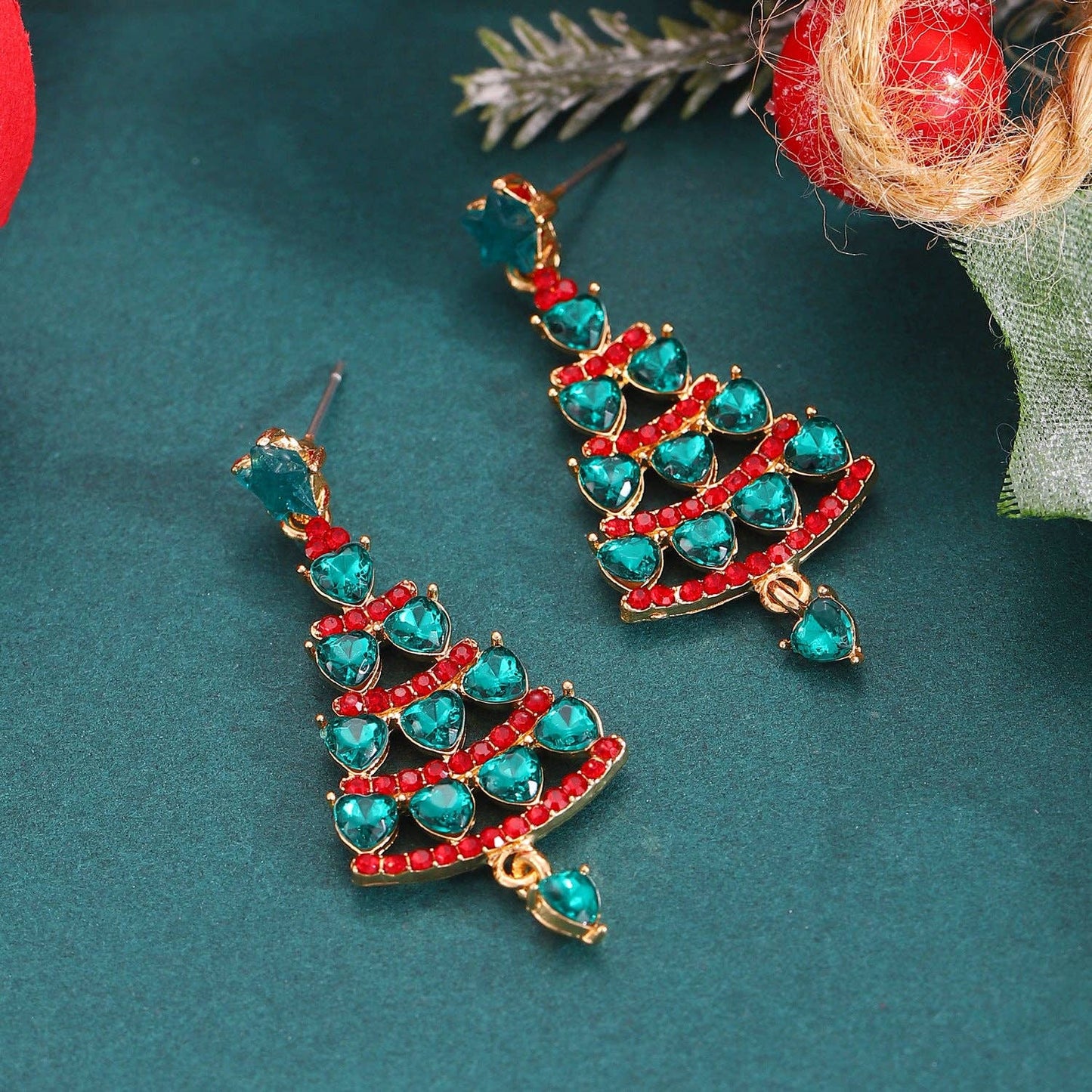 Luxury Colorful Christmas Tree Ear Studs for Women