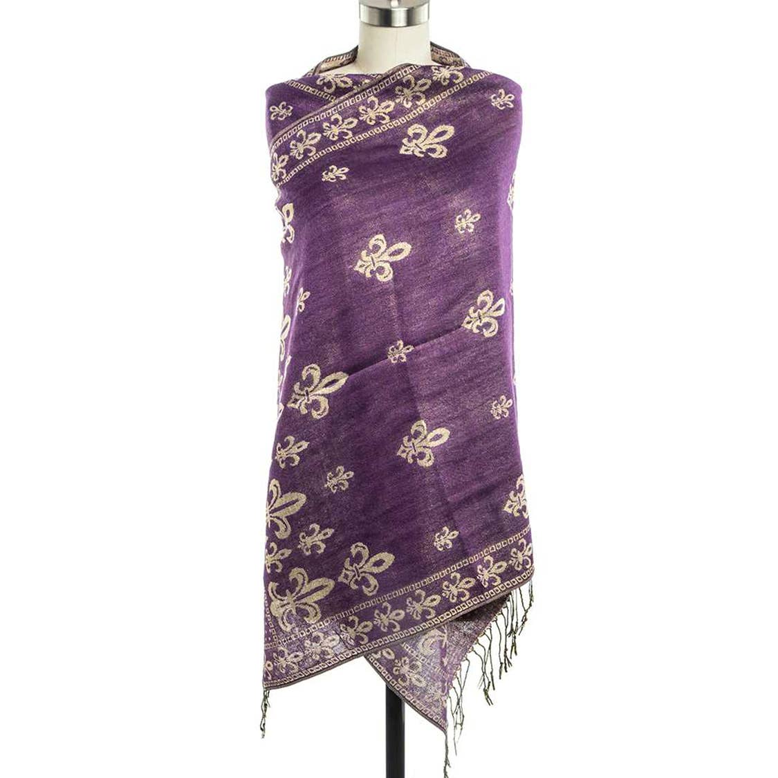Fleur De Lis Jacquard Print Pashmina Shawl Scarf