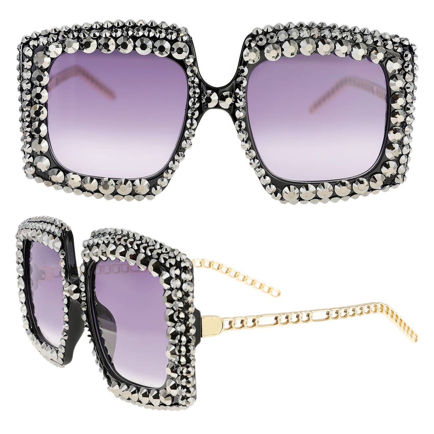Sparkling Rhinestone Square Frame Sunglasses