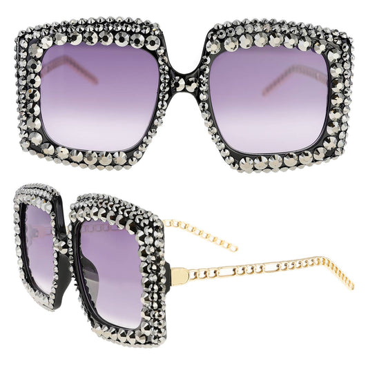 Sparkling Rhinestone Square Frame Sunglasses