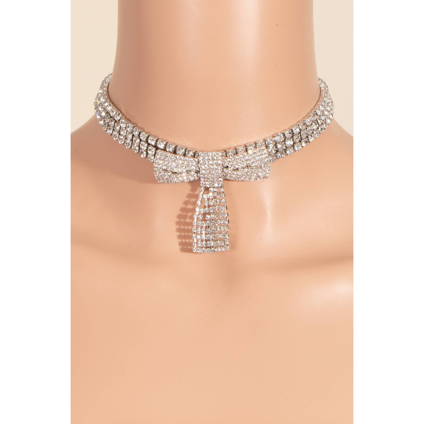Pave Rhinestone Bow Choker Necklace