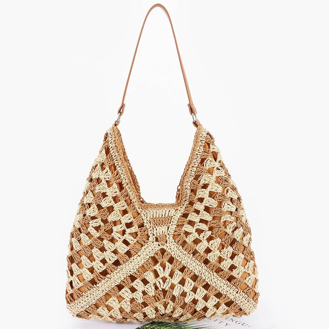 Faux Straw Hobo Bag: BK
