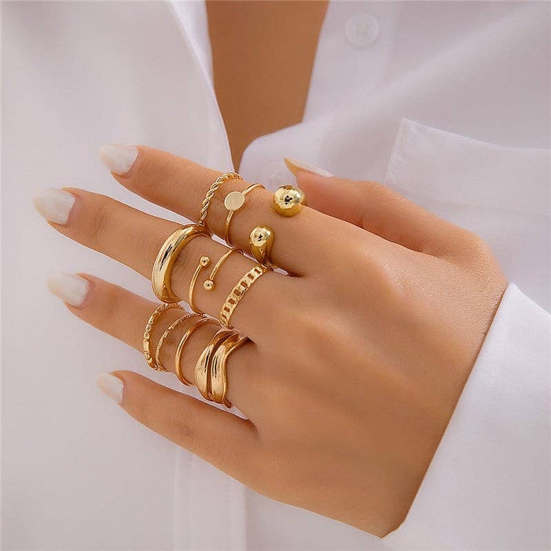 Fashion Metal Texture Glossy Ring Set