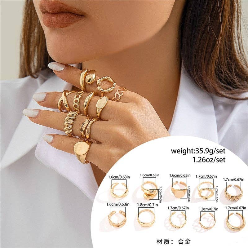Fashion Metal Texture Glossy Ring Set