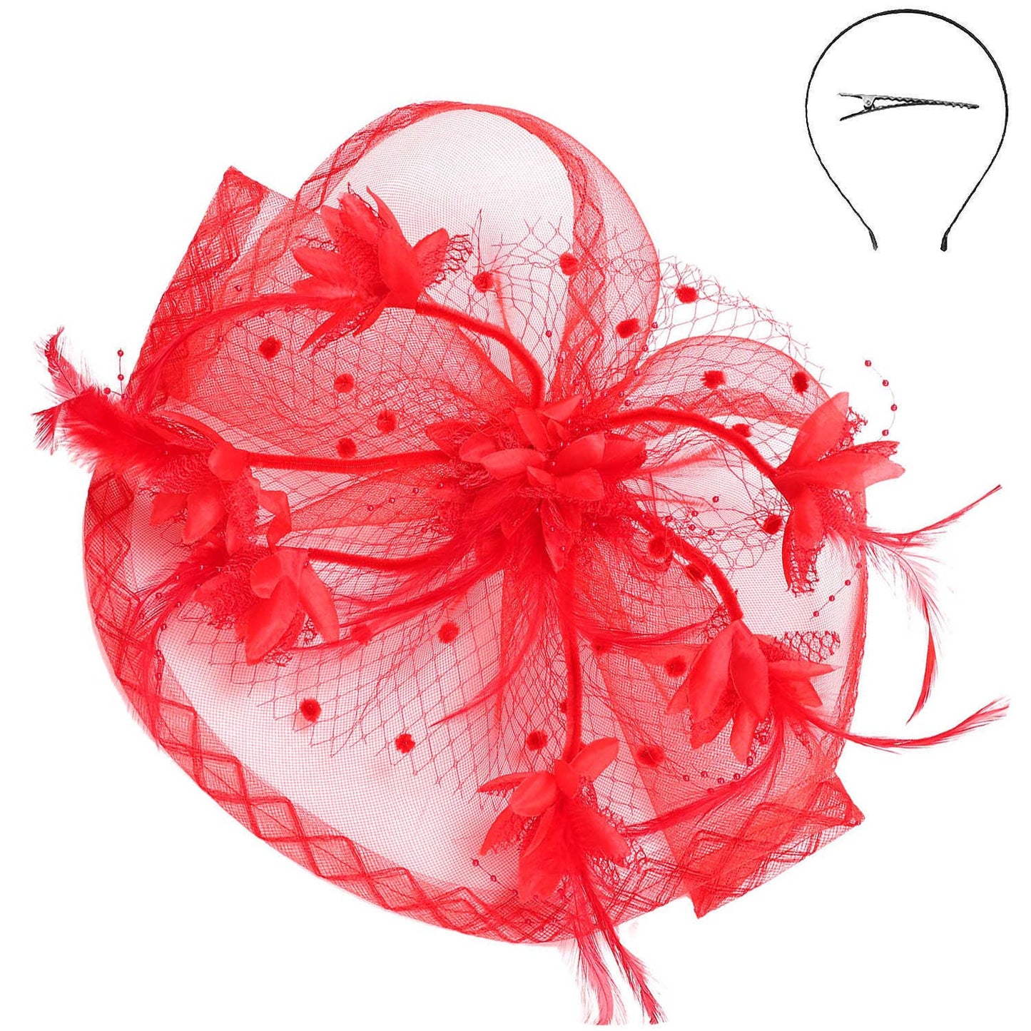 Floral Feathered Sinamay Mesh Fascinator