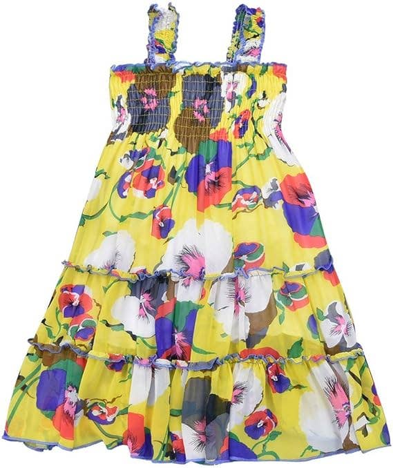 Girls Floral Print Chiffon Shoulder Strap Ruffled Midi-Dress: 3783-15-11 / 7-8T