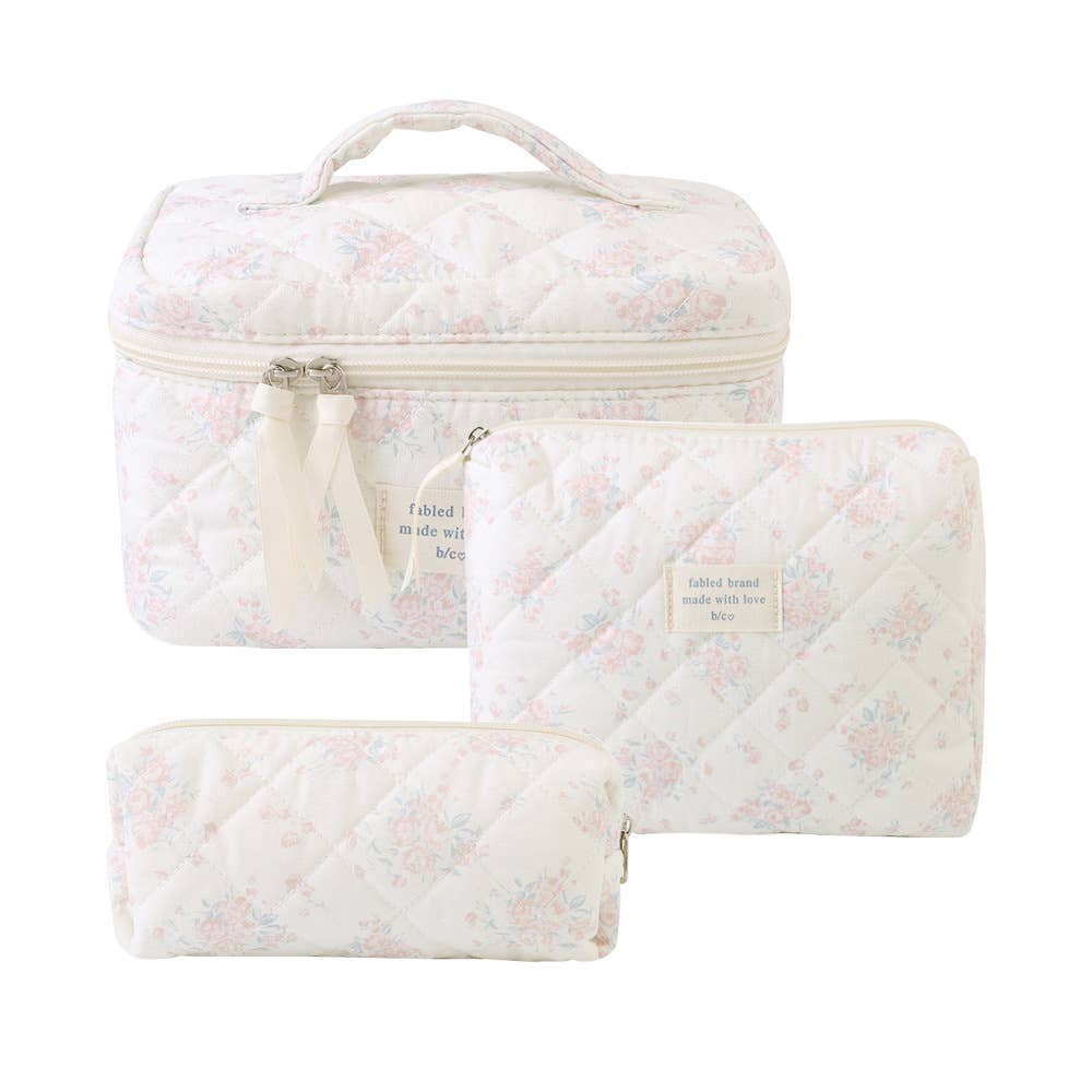 3 Pieces Set Cute Cotton Cosmetic Bag Portable Wash Storage