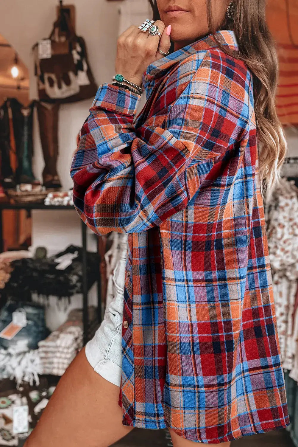 Retro Plaid Print Loose-Fit Button-Up Shirt