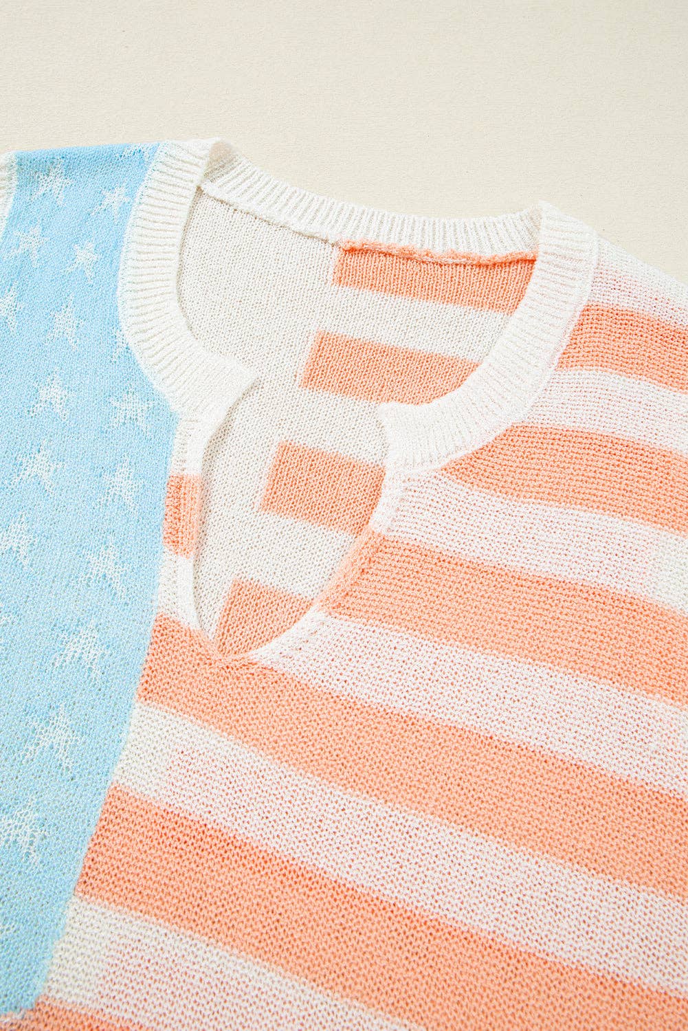 Beige USA Flag Notched Neckline Loose Sweater Vest: Beige / M
