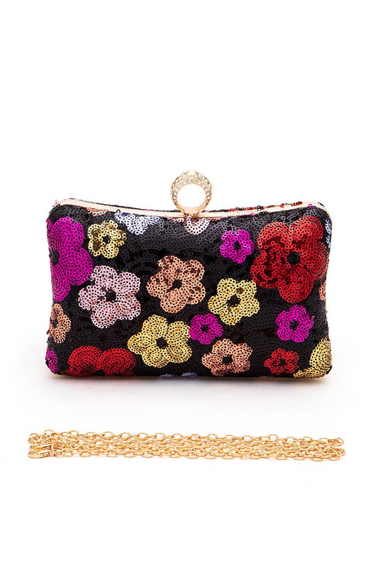 Sequins Flower Statement Box Clutch Bag