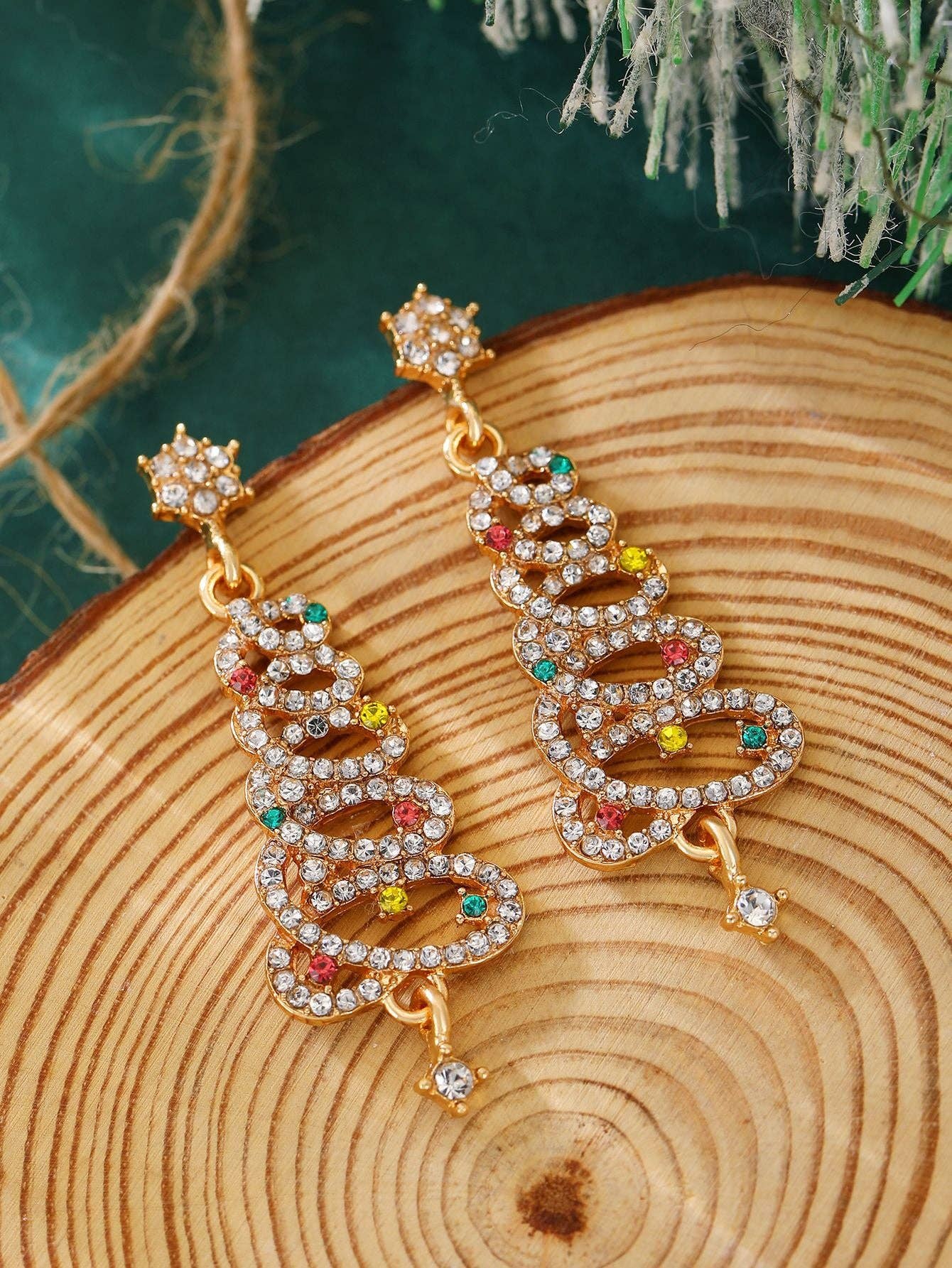 Luxury Colorful Christmas Tree Ear Studs for Women