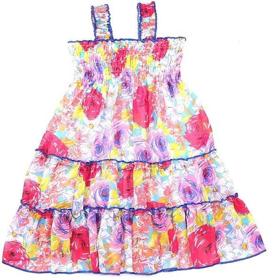Girls Floral Print Chiffon Shoulder Strap Ruffled Midi-Dress: 3783-15-38 / 6
