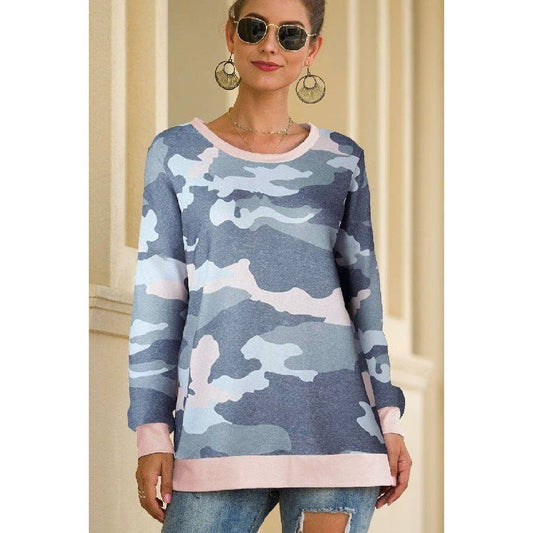 Round Neck Camo Print Long Sleeves Shirt