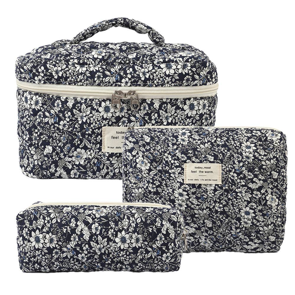 3 Pieces Set Cute Cotton Cosmetic Bag Portable Wash Storage
