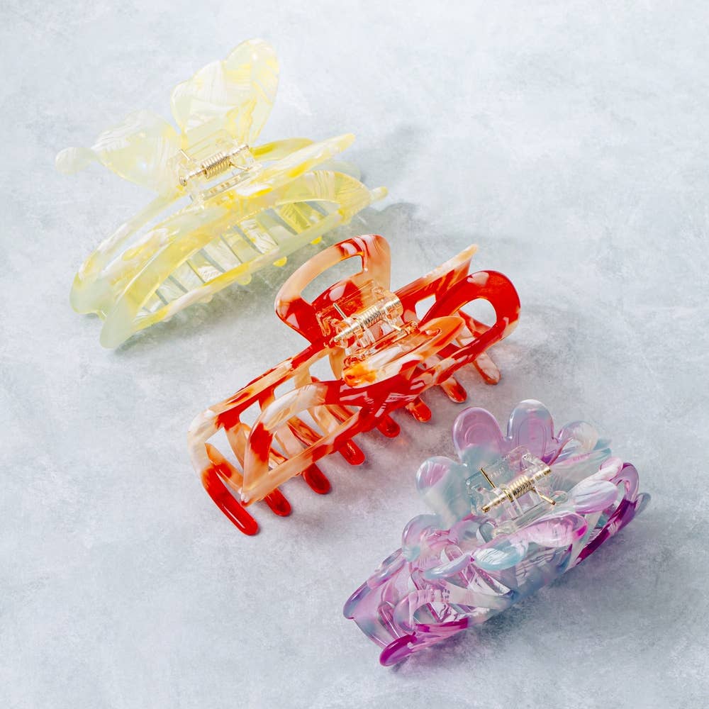3 Piece Butterfly And Bubble Acetate Hair Claw Set