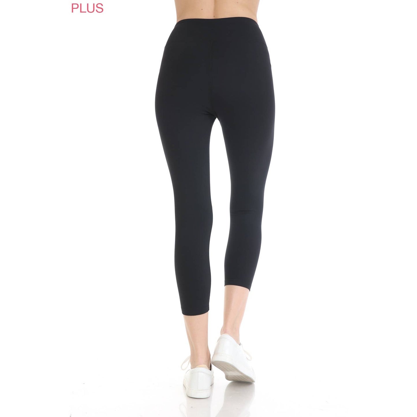Plus Size 3" Yoga Band Premium Solid Activewear Leggings: Black
