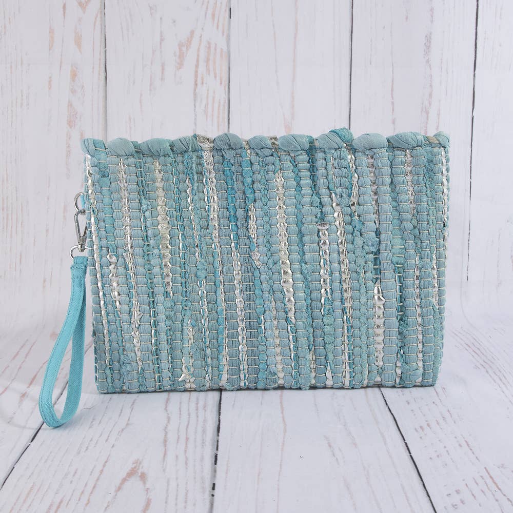 Woven Metallic Stripe Wristlet Clutch Bag