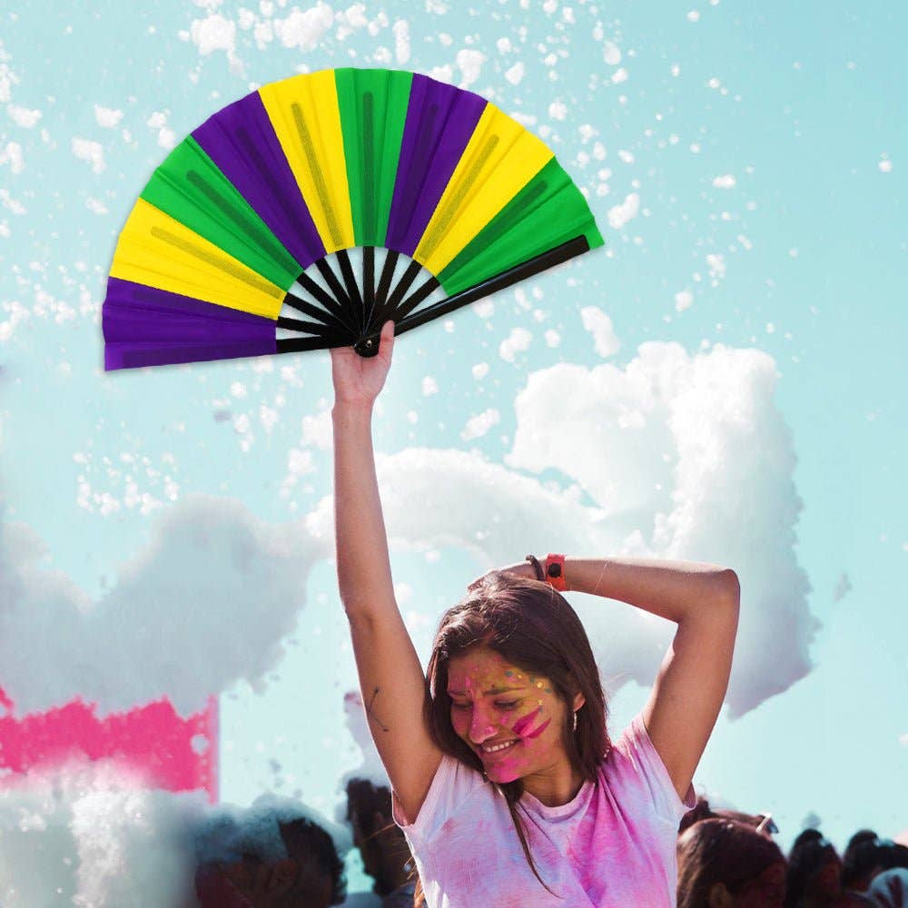 Mardi Gras (Stripes) X-Large Hand Fan
