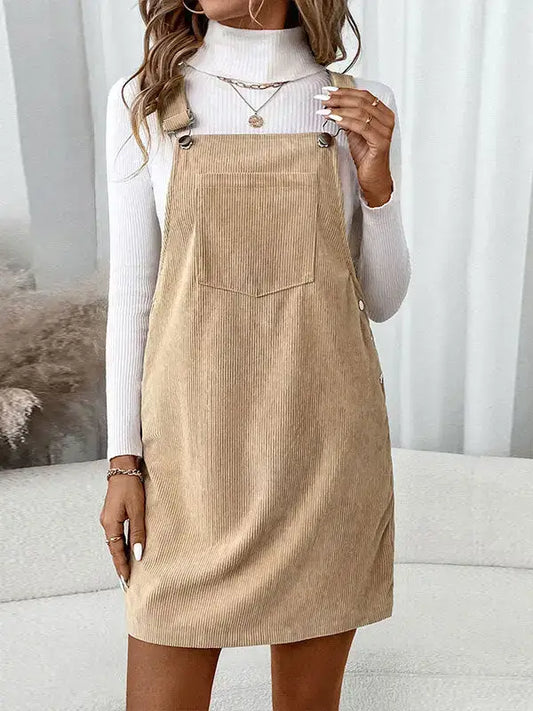 Vintage Corduroy Overall Dress for Women Casual Style