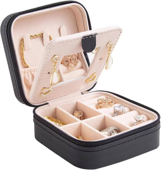 Soft Leather Jewelry Organizer Travel Case with Mirror Trip