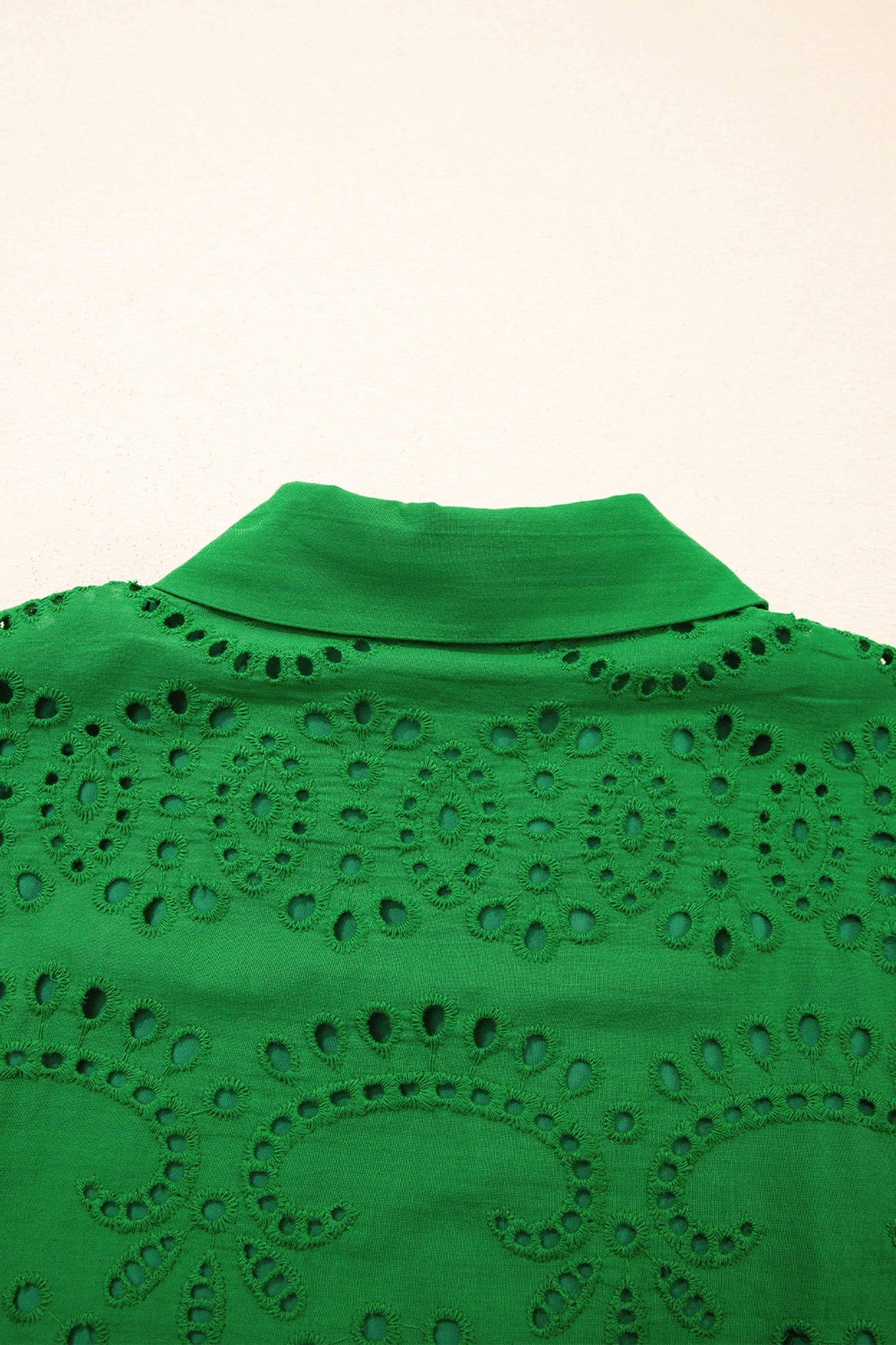 Green Solid Color Eyelet Embroidered T Shirt Mini Dress: Green / 100%Cotton / XL