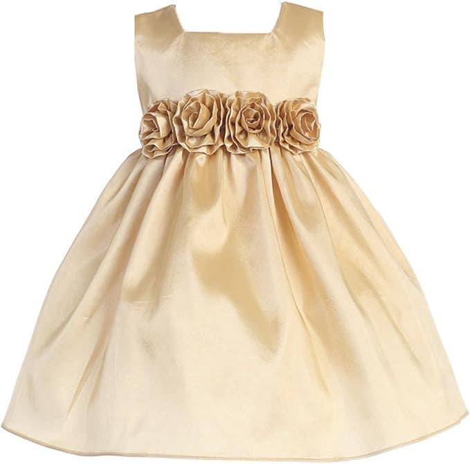 Sweet Kids Baby Sleeveless Rolled Flower Waistband Dress: White / 6 Months (S)