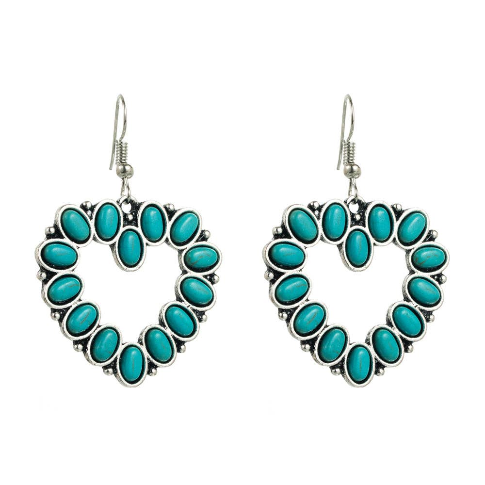 Trendy Heart and Cross Hollow Dangle Earrings with Turquoise