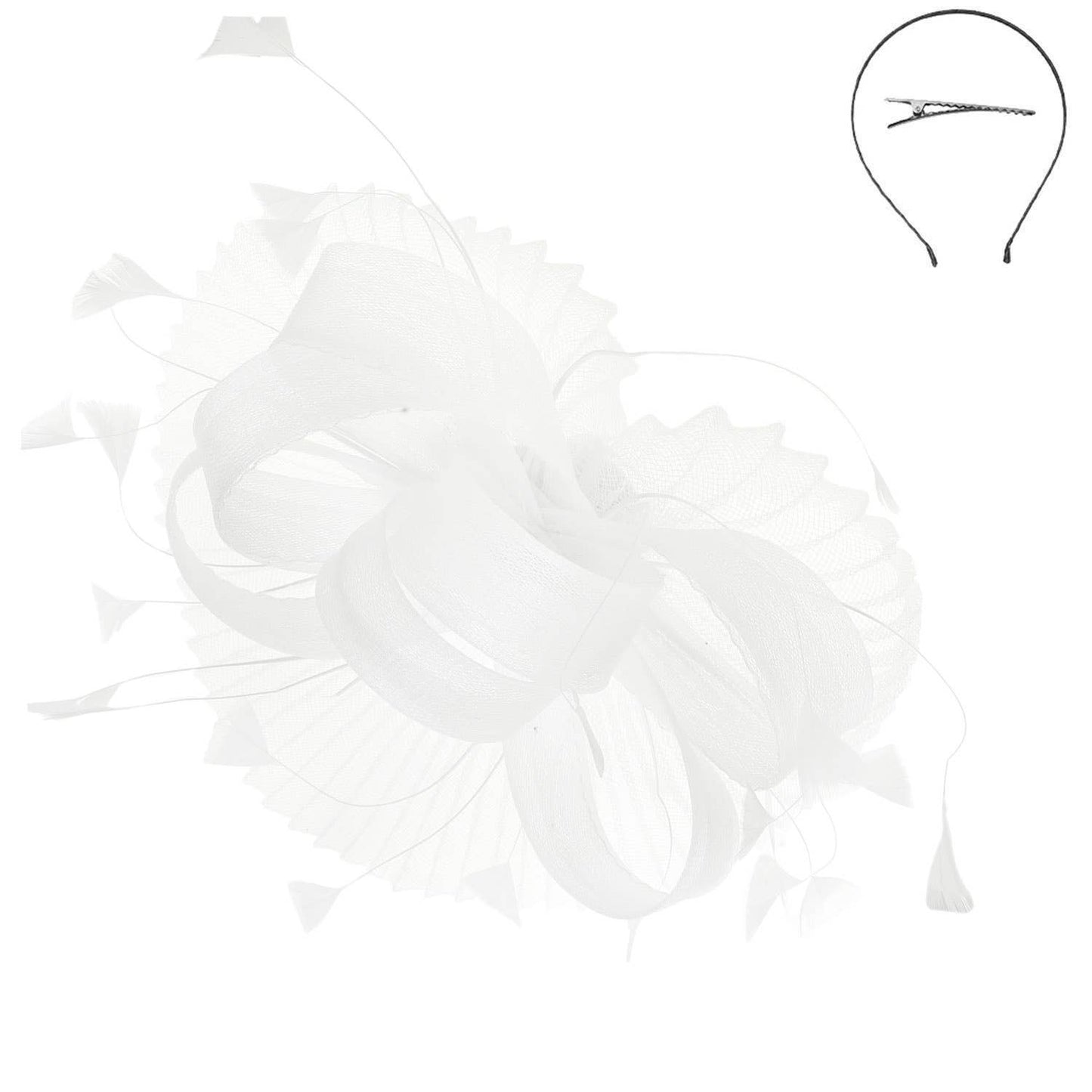 Sheer Mesh Loop Feather Spray Fascinator with Headband