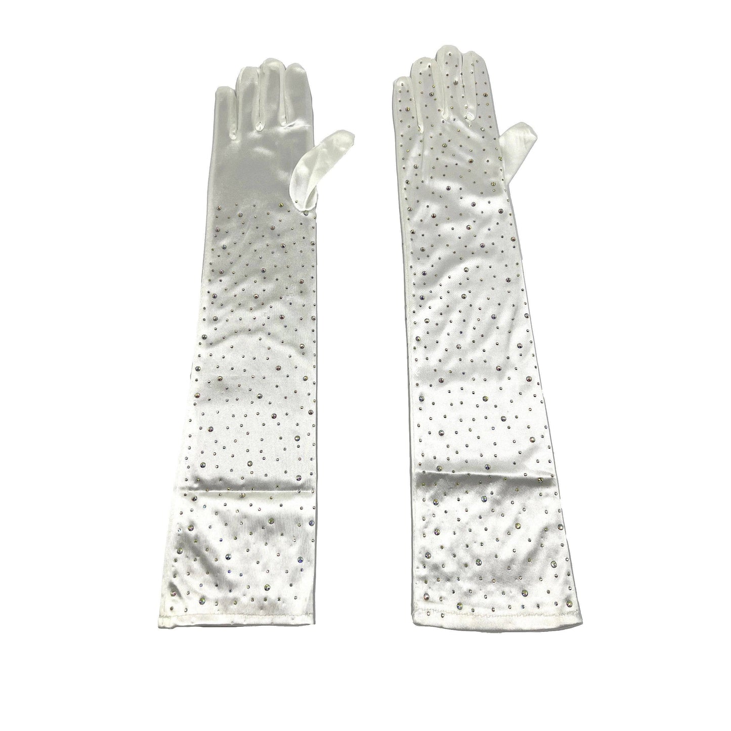 Solid Satin Rhinestone Over Elbow Length Gloves