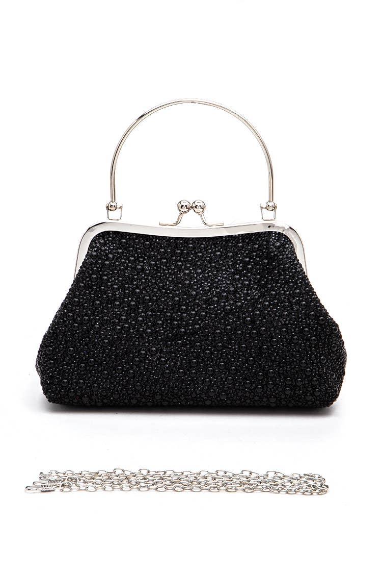 Pearl And Rhinestone Top Handle Convertible Clutch Bag