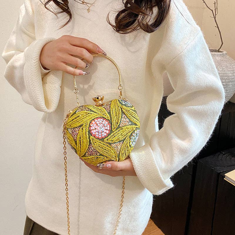 Sequin Evening Shoulder Bag Heart-Shaped Retro Stylish Handbag