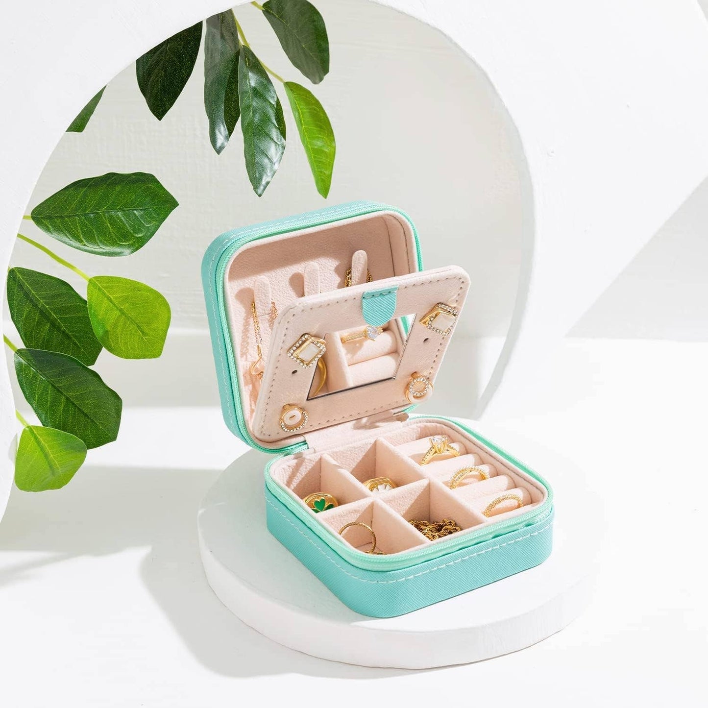 Soft Leather Jewelry Organizer Travel Case with Mirror Trip