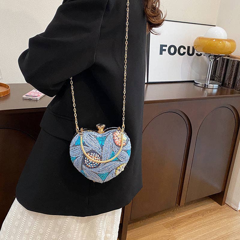 Sequin Evening Shoulder Bag Heart-Shaped Retro Stylish Handbag