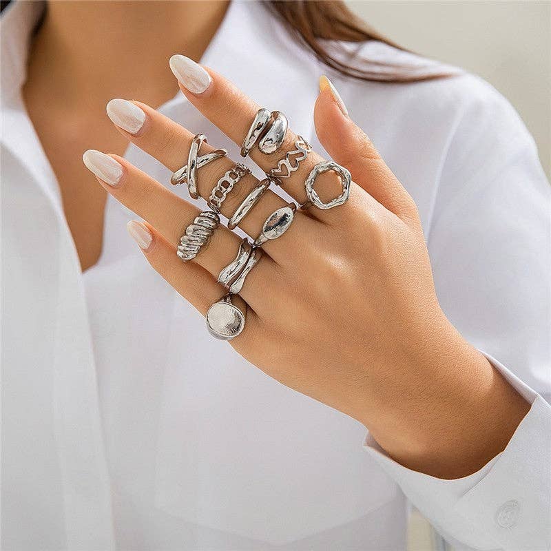 Fashion Metal Texture Glossy Ring Set