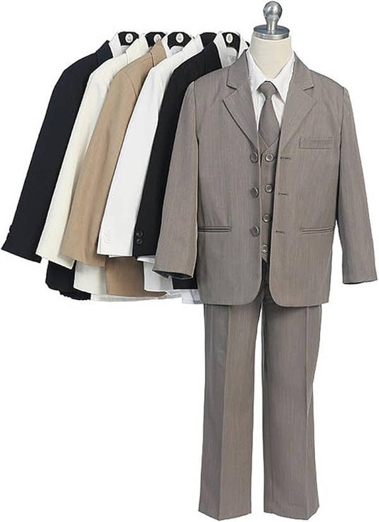 5 Piece Boys Formal Dress Suit with Shirt and Vest : Black / 1T