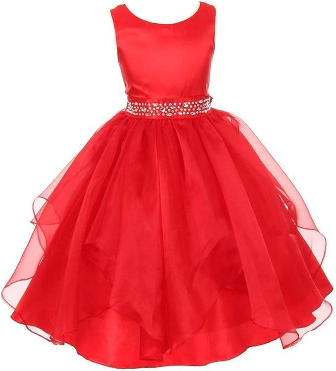 Little Girls Sparkling Stone Waist Organza Party Dress