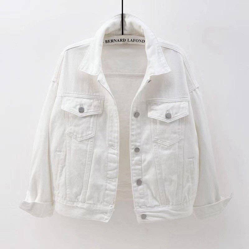 Oversized White Denim Jacket with Vintage Style