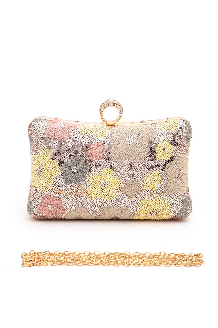 Sequins Flower Statement Box Clutch Bag