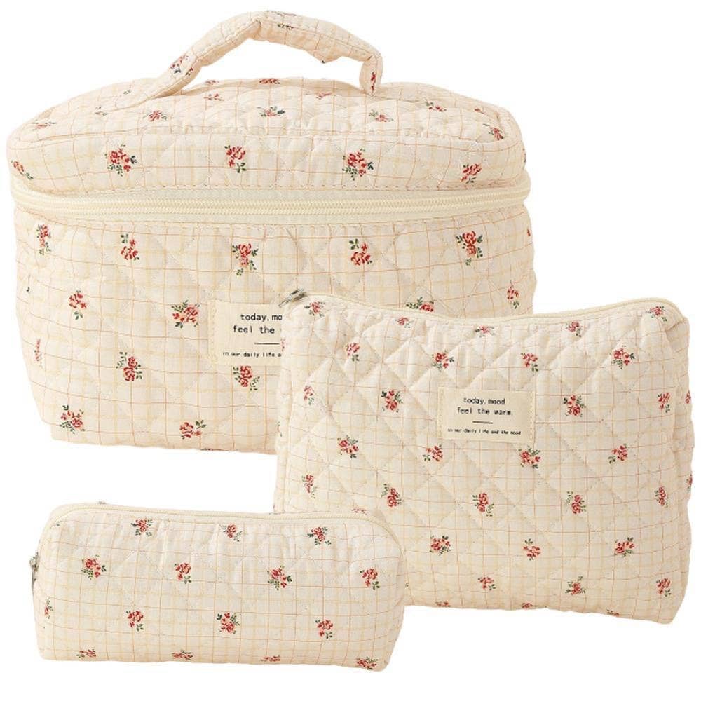 3 Pieces Set Cute Cotton Cosmetic Bag Portable Wash Storage