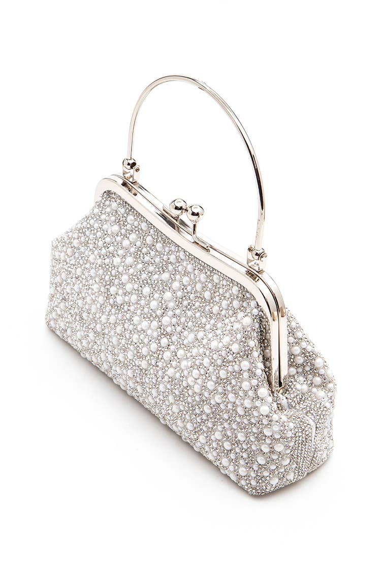 Pearl And Rhinestone Top Handle Convertible Clutch Bag