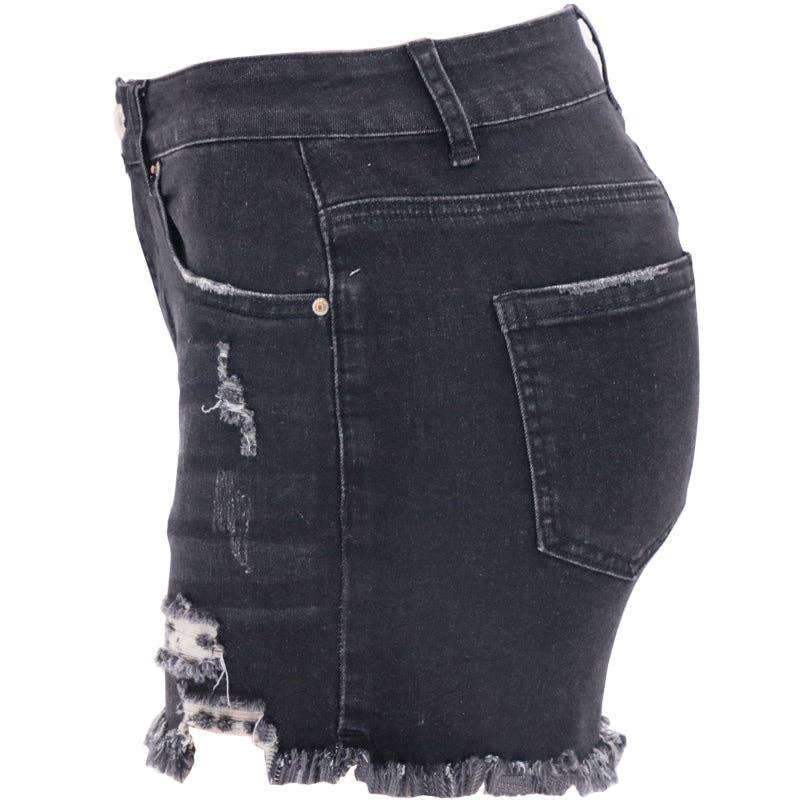 High-Waisted Ripped Stretch Denim Shorts for Summer: Dark Blue / 73%Cotton/14%Rayon/11% Polyester/2%spandex / XXL