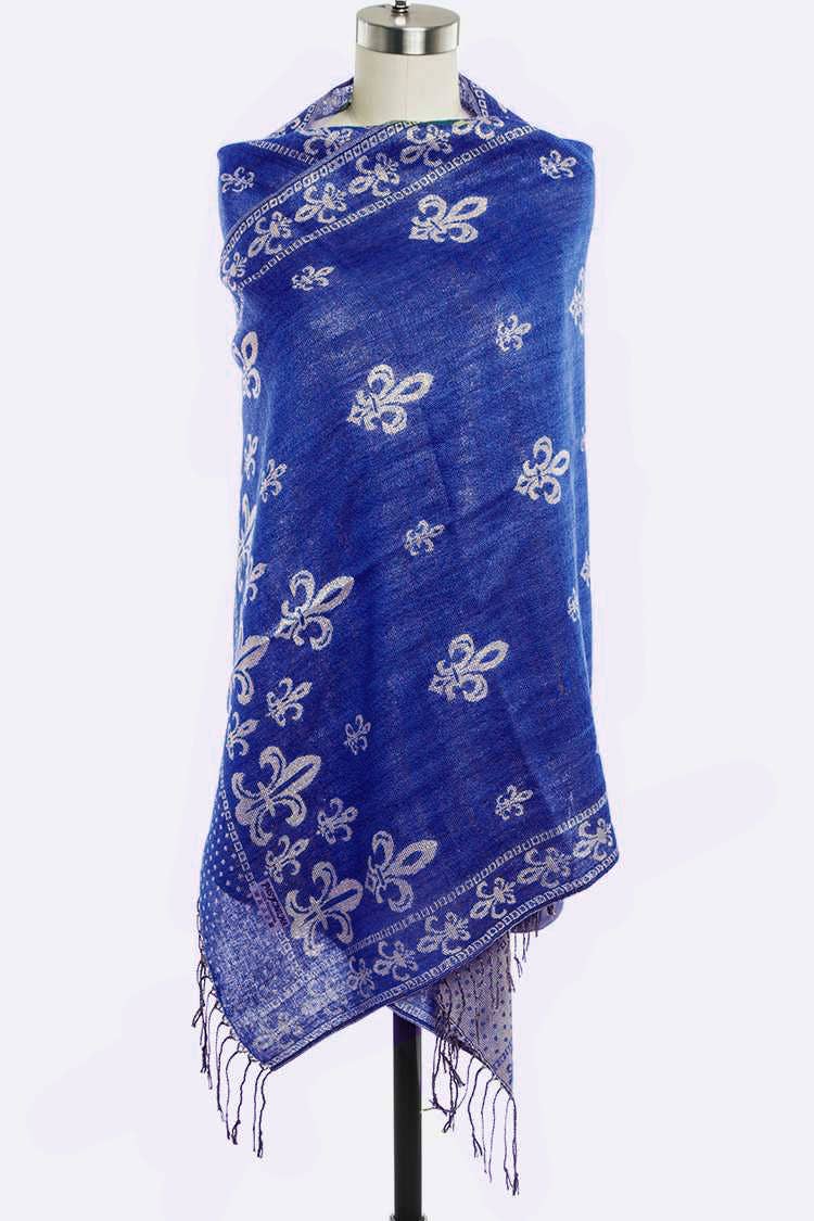 Fleur De Lis Jacquard Print Pashmina Shawl Scarf