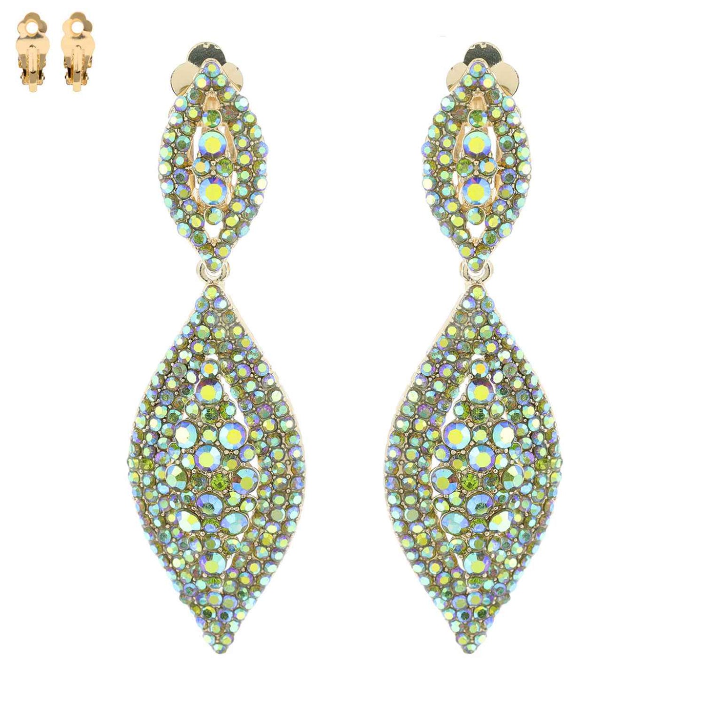 Leaf Shaped Rhinestone & Pearl CLIP ON Earrings