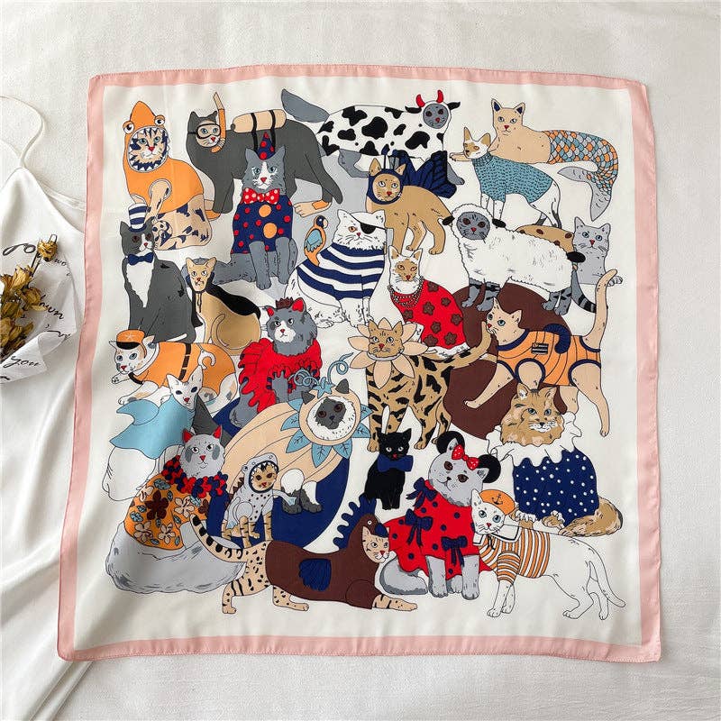 Spring And Summer Cartoon Cute Silk Like Satin Scarf