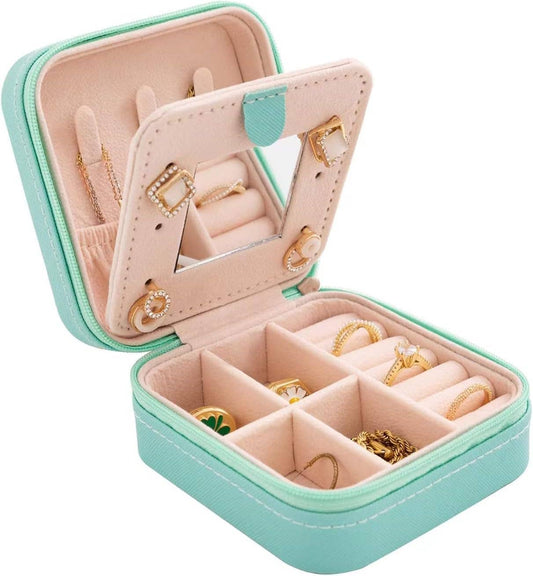 Soft Leather Jewelry Organizer Travel Case with Mirror Trip