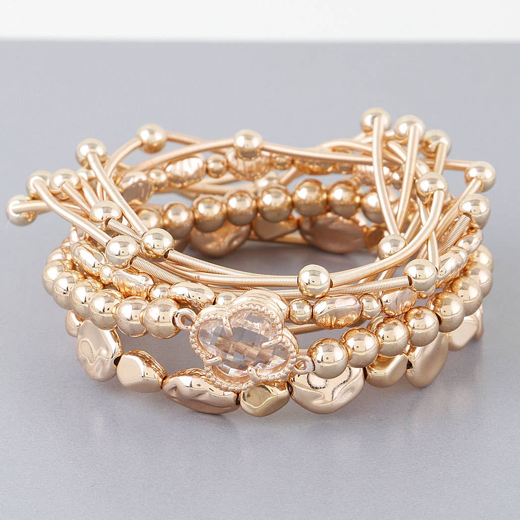 Multi Clover Coil Beaded Bracelet: GD
