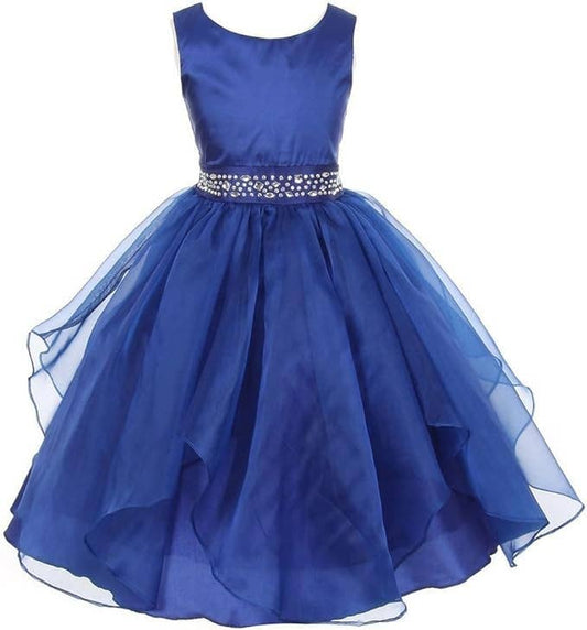 Little Girls Sparkling Stone Waist Organza Party Dress