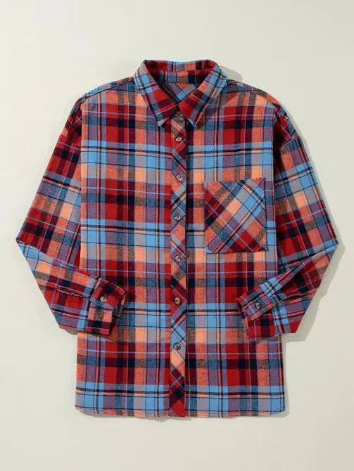 Retro Plaid Print Loose-Fit Button-Up Shirt
